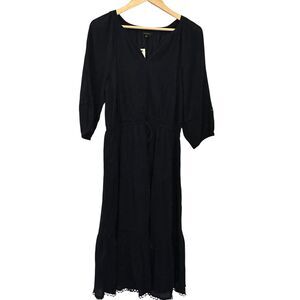 Talbots Navy Blue V-Neck 3/4 Sleeve Gauzy Maxi Dress Elastic Waist Size M‎ NWT